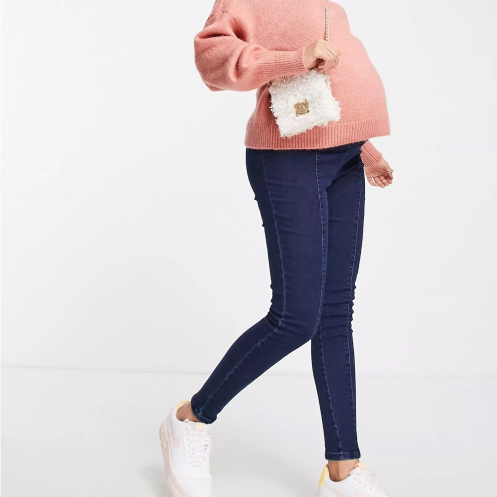 ASOS New Look Maternity overbump seamed jeggings in dark blue